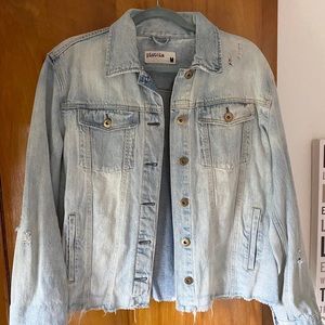Light wash frayed denim jacket